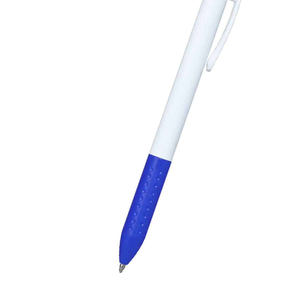 BOLIGRAFO CLICK PLUS BLANCO CON AZUL DETALLE.webp