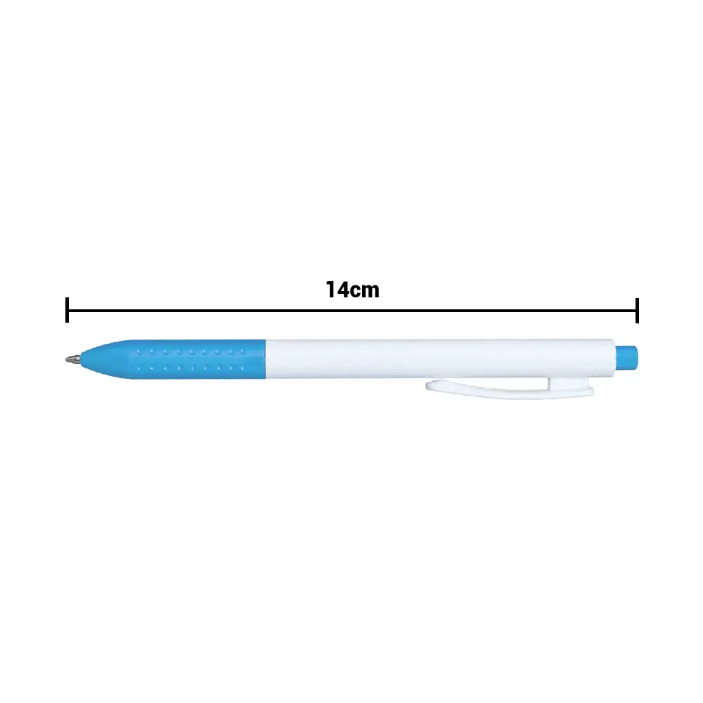 BOLIGRAFO CLICK PLUS BLANCO CON CELESTE MEDIDAS.webp