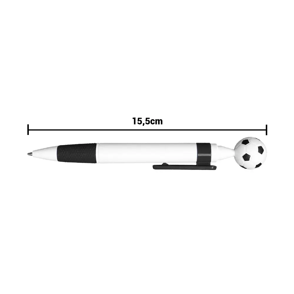 BOLIGRAFO BLANCO CON NEGRO Y CLIP CON BALON DE FUTBOL MEDIDAS.jpg.webp