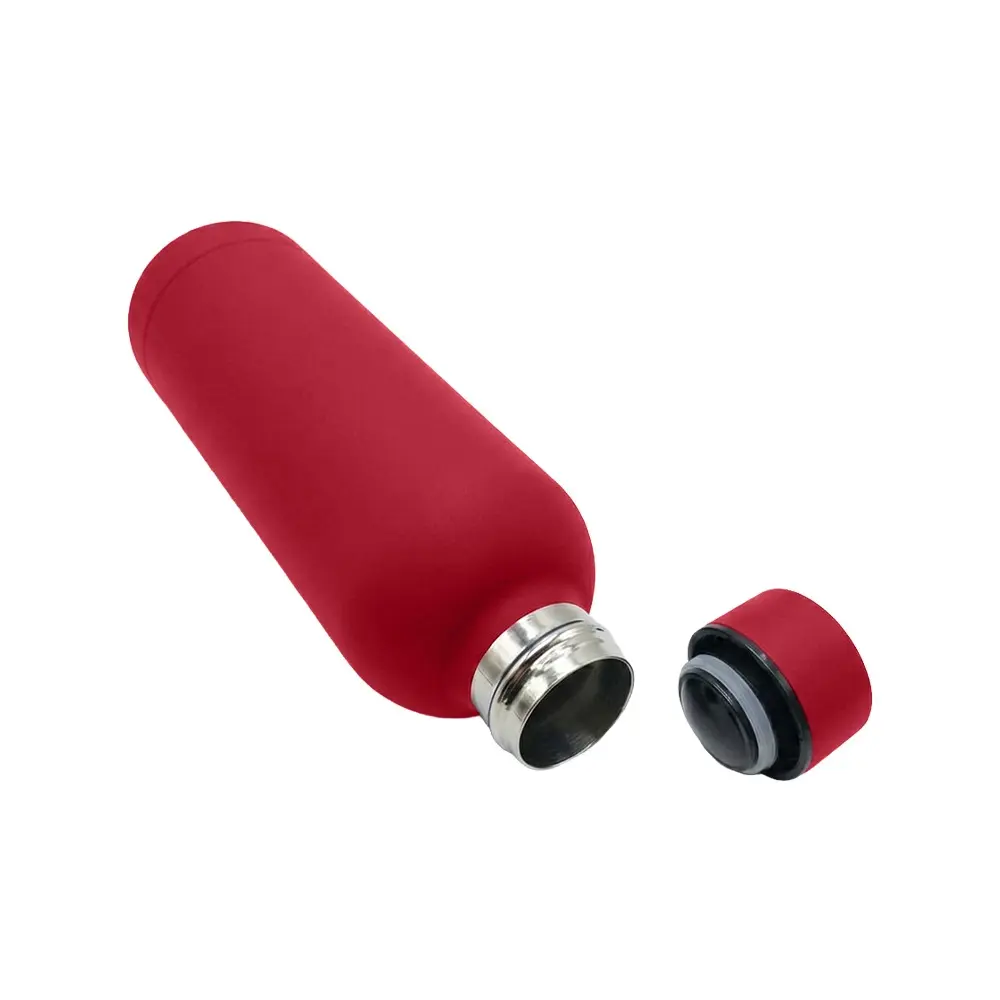 termo rubber de acero inoxidable rojo acostado.webp