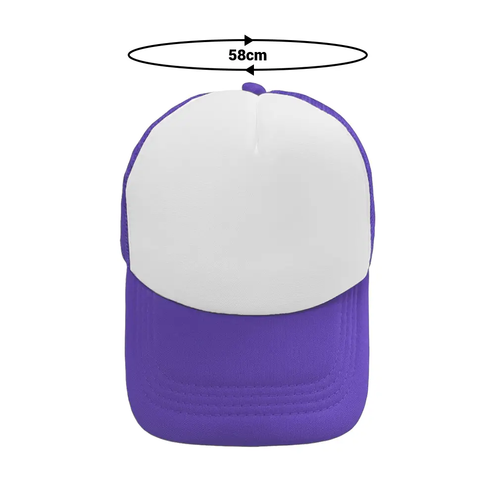 GORRA CAMIONERA DE COLOR MORADO CON BLANCO MEDIDAS.webp