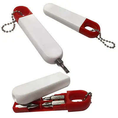 LLAVERO CON DESTORNILLADORES PLAIN BLANCO CON ROJO