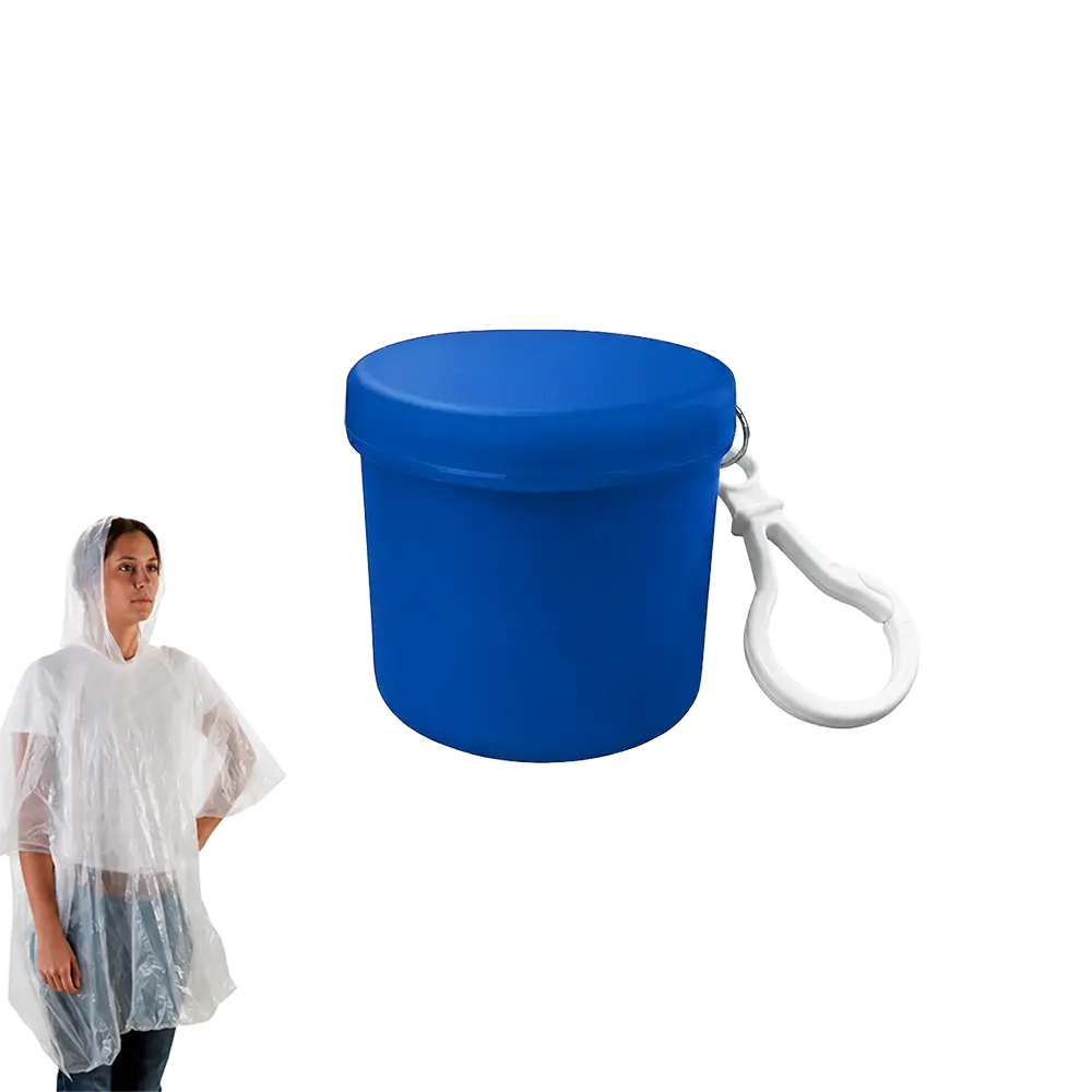 PONCHO LLUVIA BARRILITO AZUL CON LLAVERO