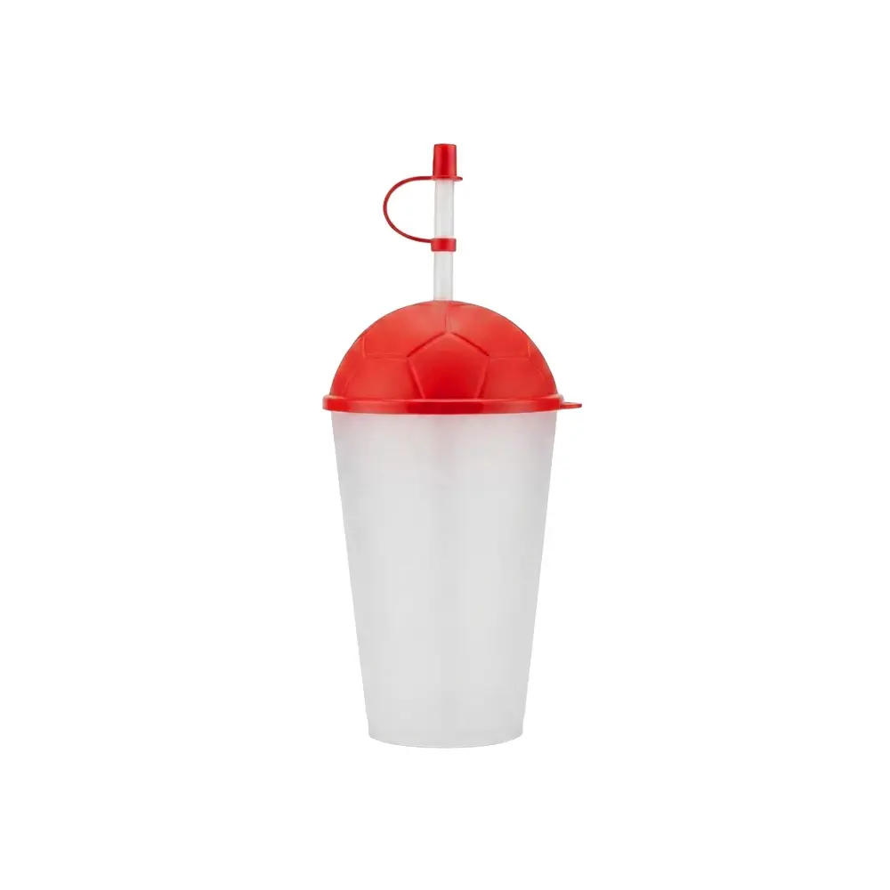 VASO FROSTY CON TAPA FUTBOLERA ROJO 450ML