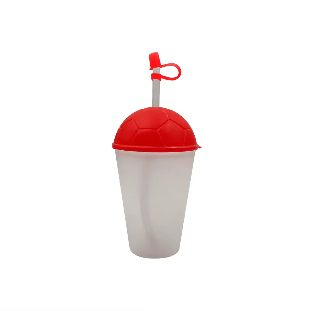VASO FROSTY CON TAPA FUTBOLERA ROJO 450ML