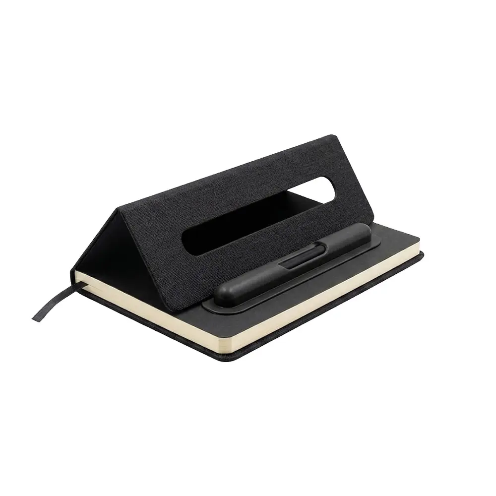 CUADERNO PARIS DE COLOR NEGRO CON SOPORTE PARA CELULAR