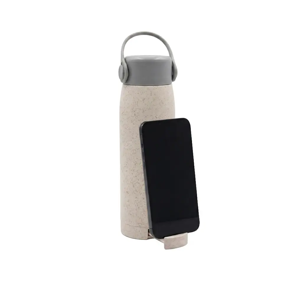 BOTELLA DE VIDRIO/ AVENA CON SOPORTE PARA CELULAR