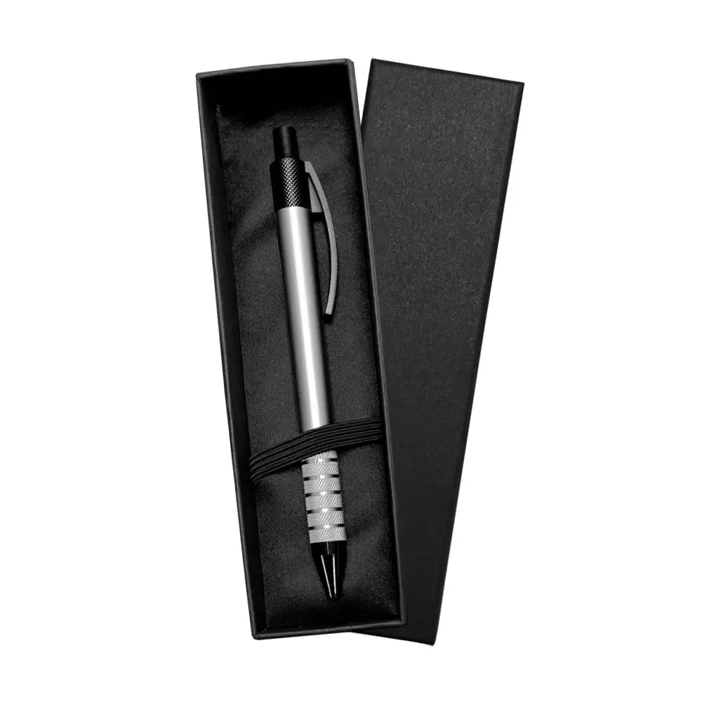 CAJA CLASICA CON BOLIGRAFO METALICO COLOR PLATEADA