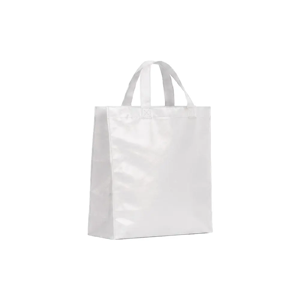 BOLSO CAMBRELA PLASTIFICADO BLANCO CON TIRA 23X22X11