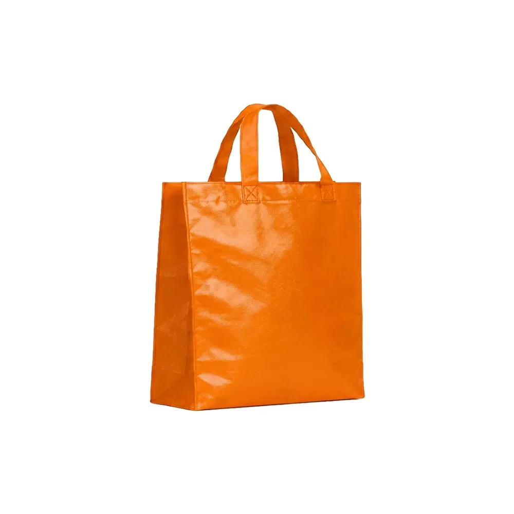BOLSO CAMBRELA PLASTIFICADO NARANJA CON TIRA 23X22X11
