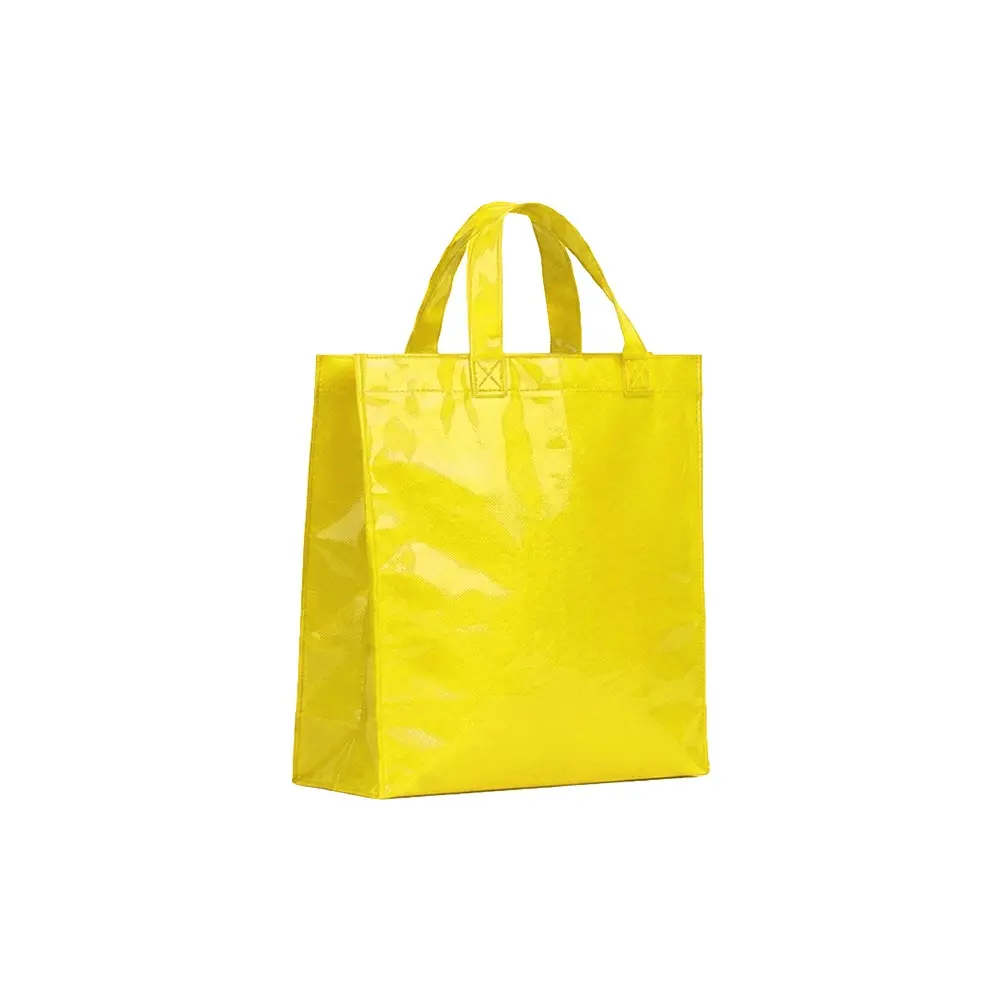 BOLSO CAMBRELA PLASTIFICADO AMARILLO CON TIRA 23X22X11