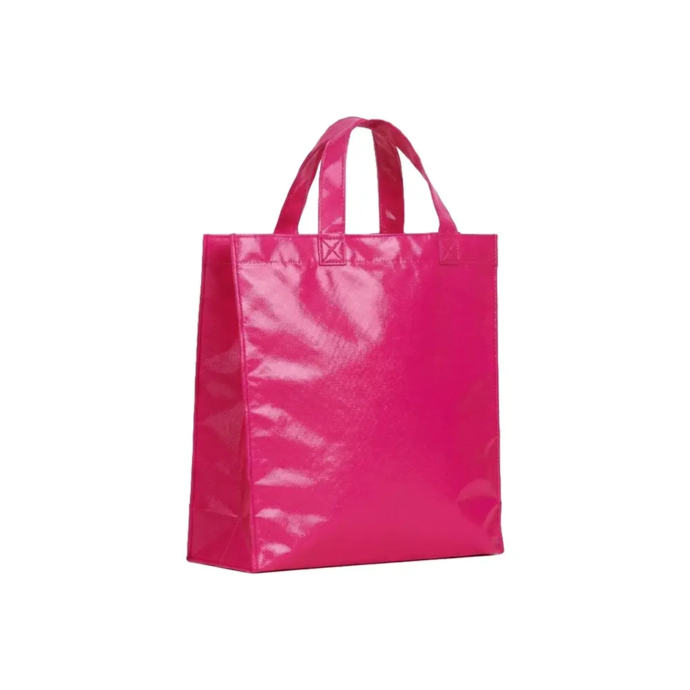 BOLSO CAMBRELA PLASTIFICADO ROSADO CON TIRA 27X29X12