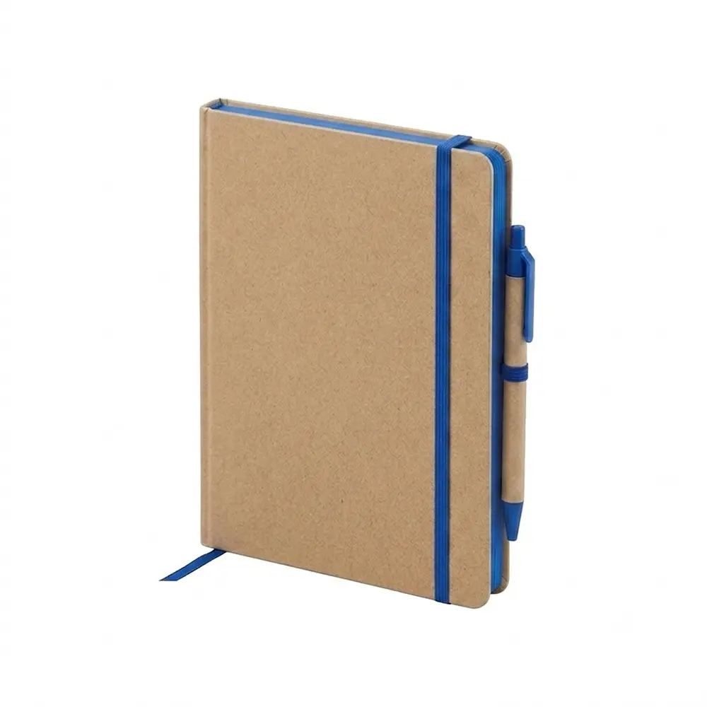 CUADERNO MODERNO KRAFT CON BOLIGRAFO CON ELASTICO AZUL