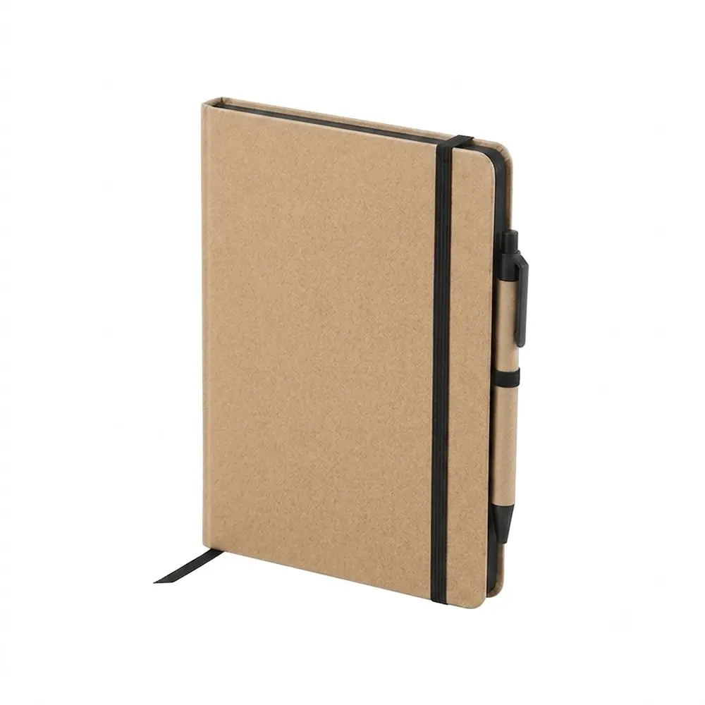 CUADERNO MODERNO KRAFT CON BOLIGRAFO CON ELASTICO NEGRO