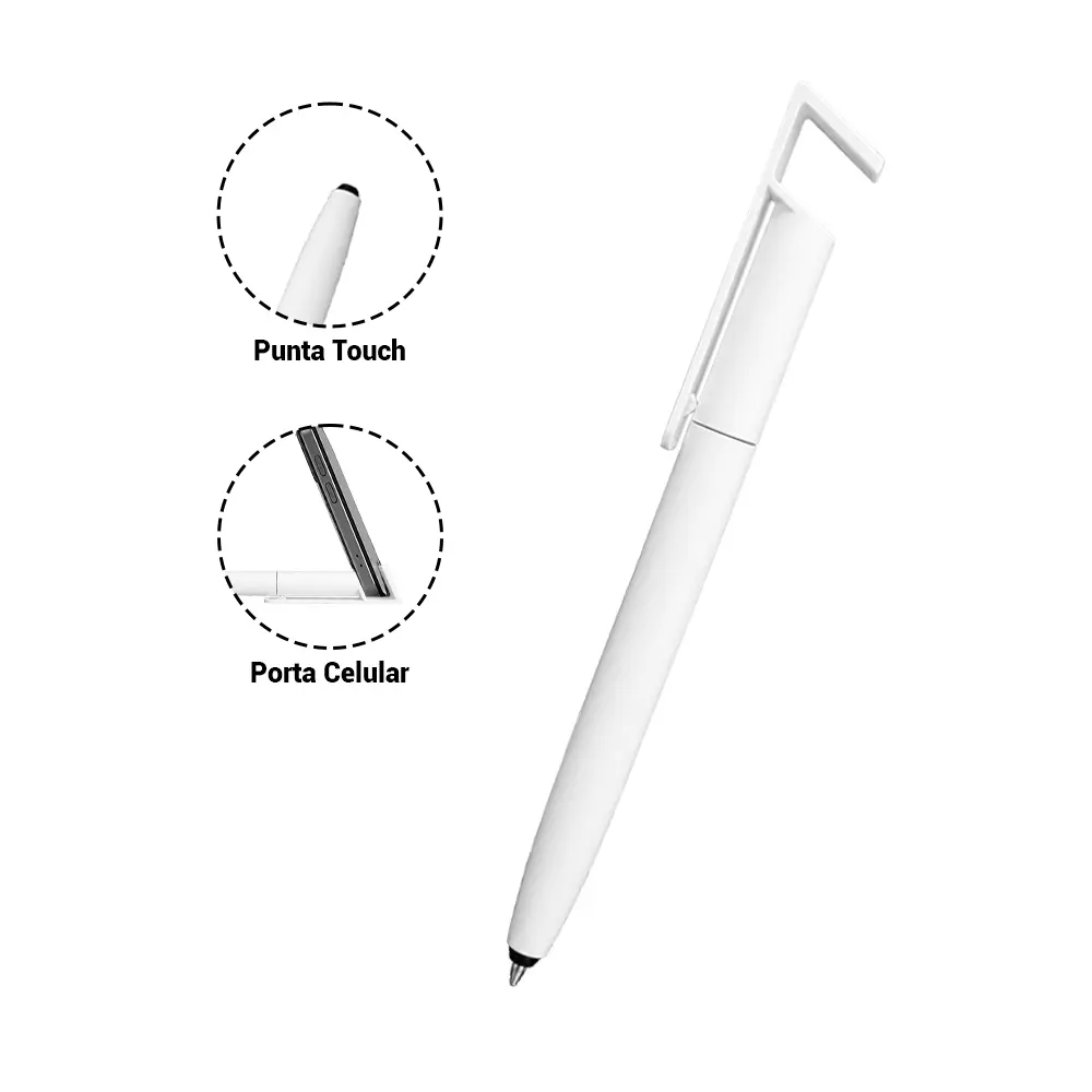 BOLIGRAFO PORTA CELULAR BLANCO CON TOUCH NEGRO