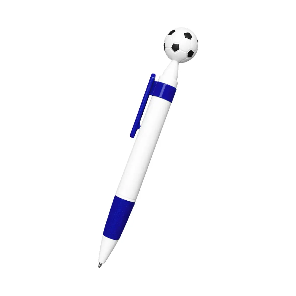 BOLIGRAFO BLANCO CON AZUL Y CLIP CON BALON DE FUTBOL